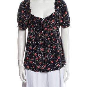 Sezane Black and Red Floral Blouse